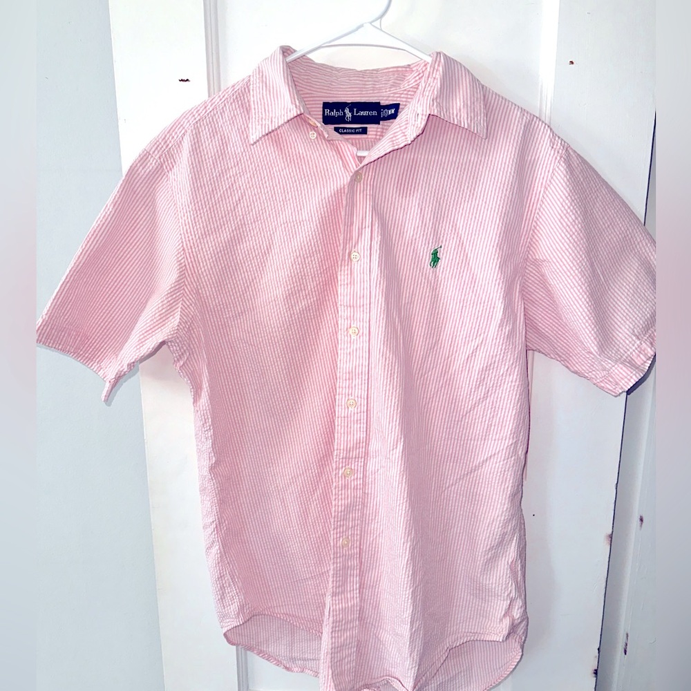 Vintage Seersucker Polo Short Sleeve Button Up